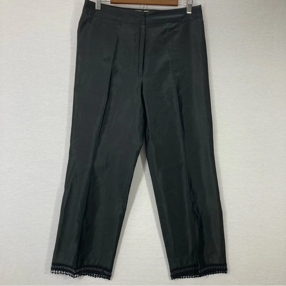 Vintage ICE 100% Silk Black Beaded Hem Detail Pants size‎ 10